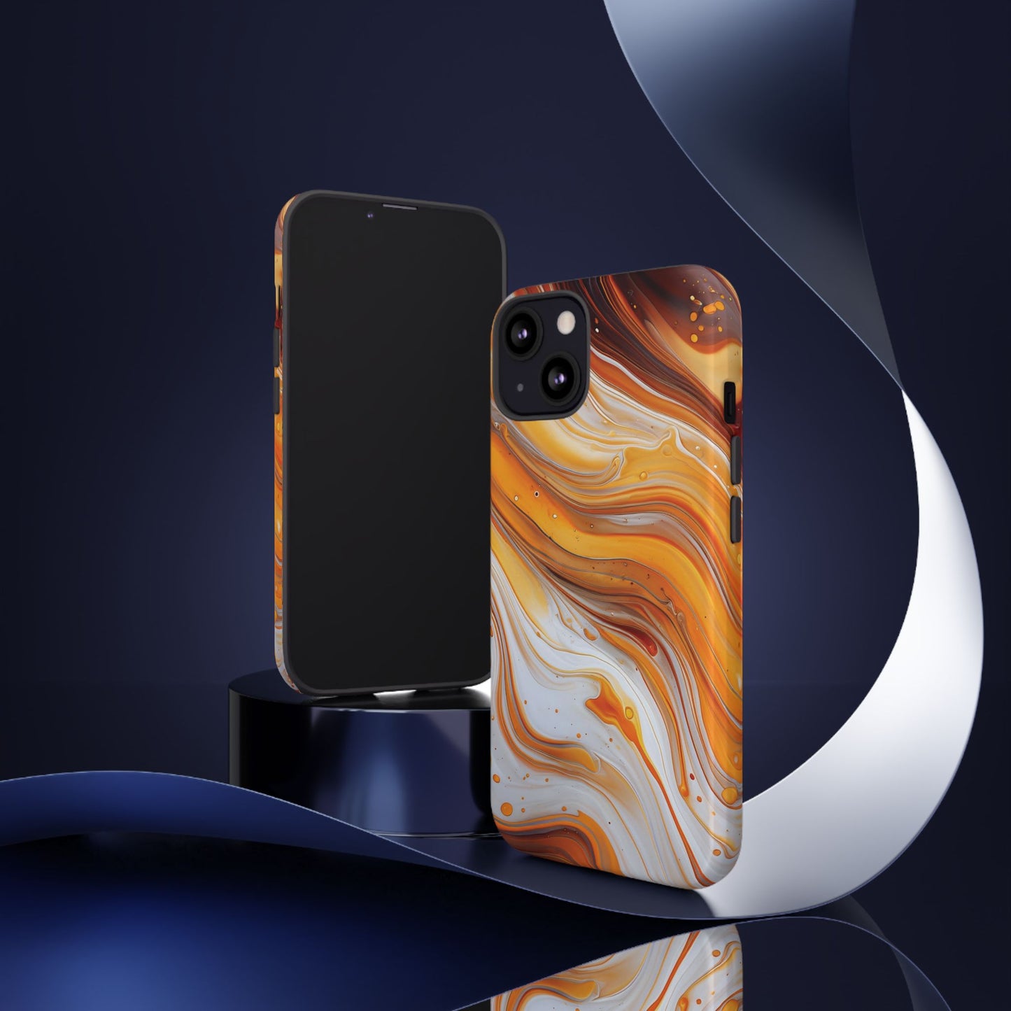 Artistic Swirl Phone Case – Orange, White & Brown Marble Texture
