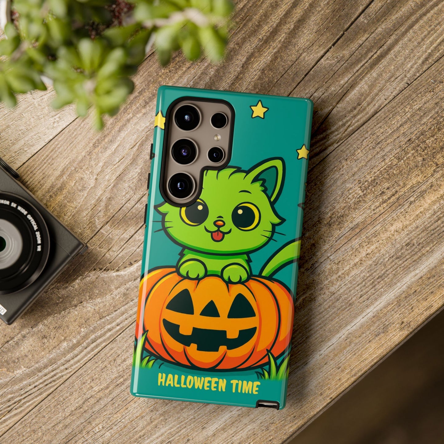 Cute Halloween Cat Phone Case with Jack-O'-Lantern Design – Perfect for Fall