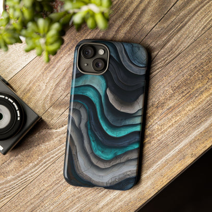 Phone Case Blue & Grey Woodgrain Wave – Artistic iPhone & Samsung Cover
