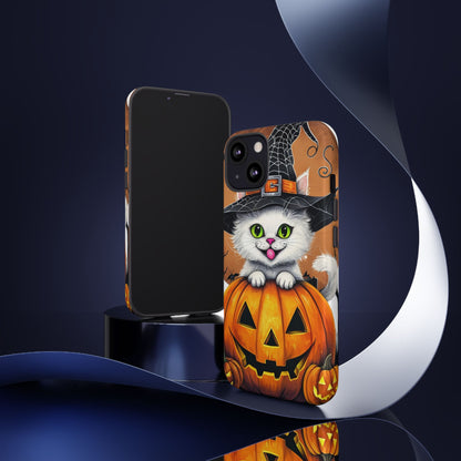 Halloween Cat Phone Case – Spooky Cute Cover with Witch Hat & Pumpkin Design