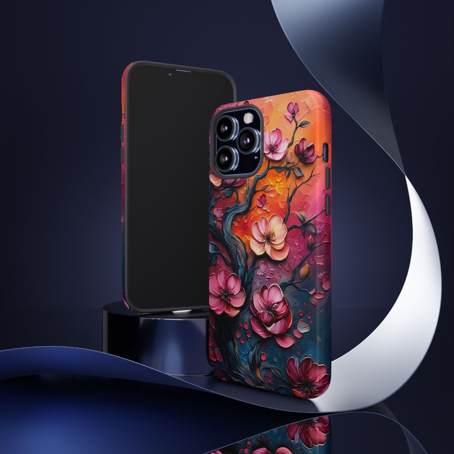 Colorful iPhone and Samsung Case with Artistic Blossoms – Protective Floral Cover