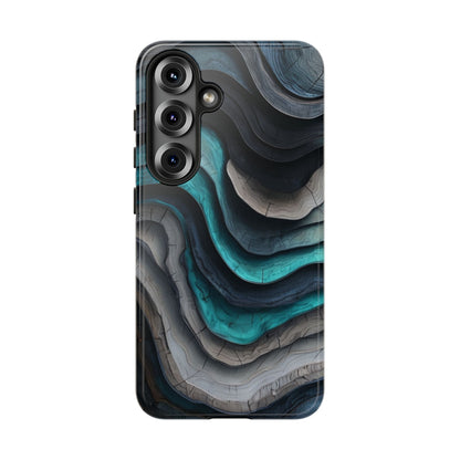 Phone Case Blue & Grey Woodgrain Wave – Artistic iPhone & Samsung Cover