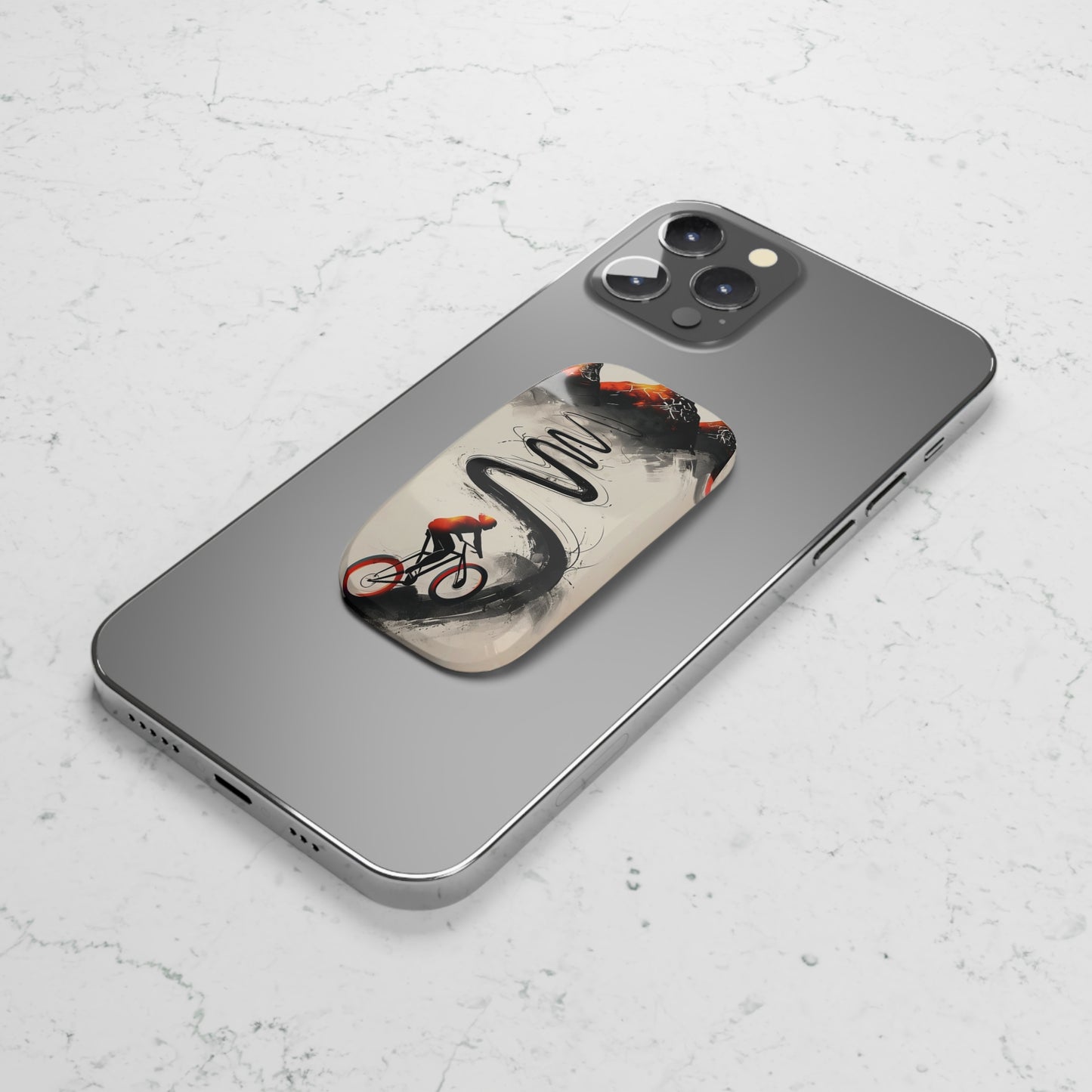 Cyclist Climbing Mountain Road Phone Grip & Kickstand – Smart Holder for iPhone & Android