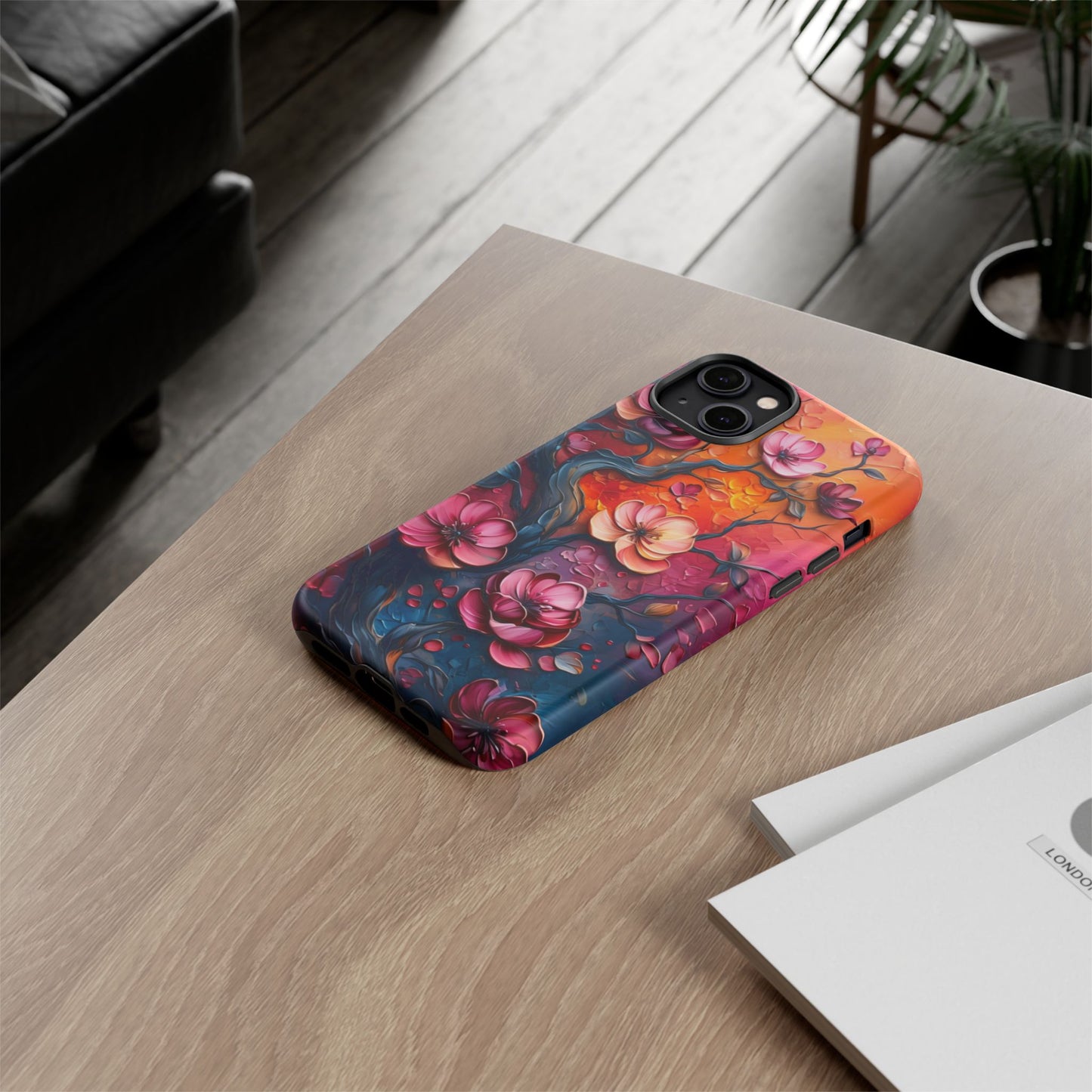 Colorful iPhone and Samsung Case with Artistic Blossoms – Protective Floral Cover