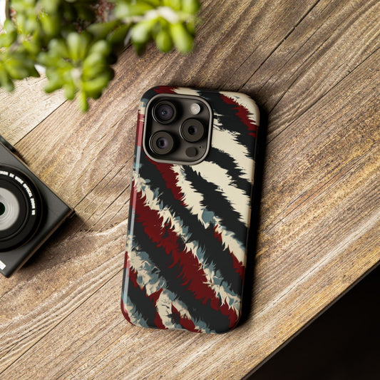 Phone Case Abstract Stripes – Bold Black, White & Red Design - Dual-Layer Shockproof Protection