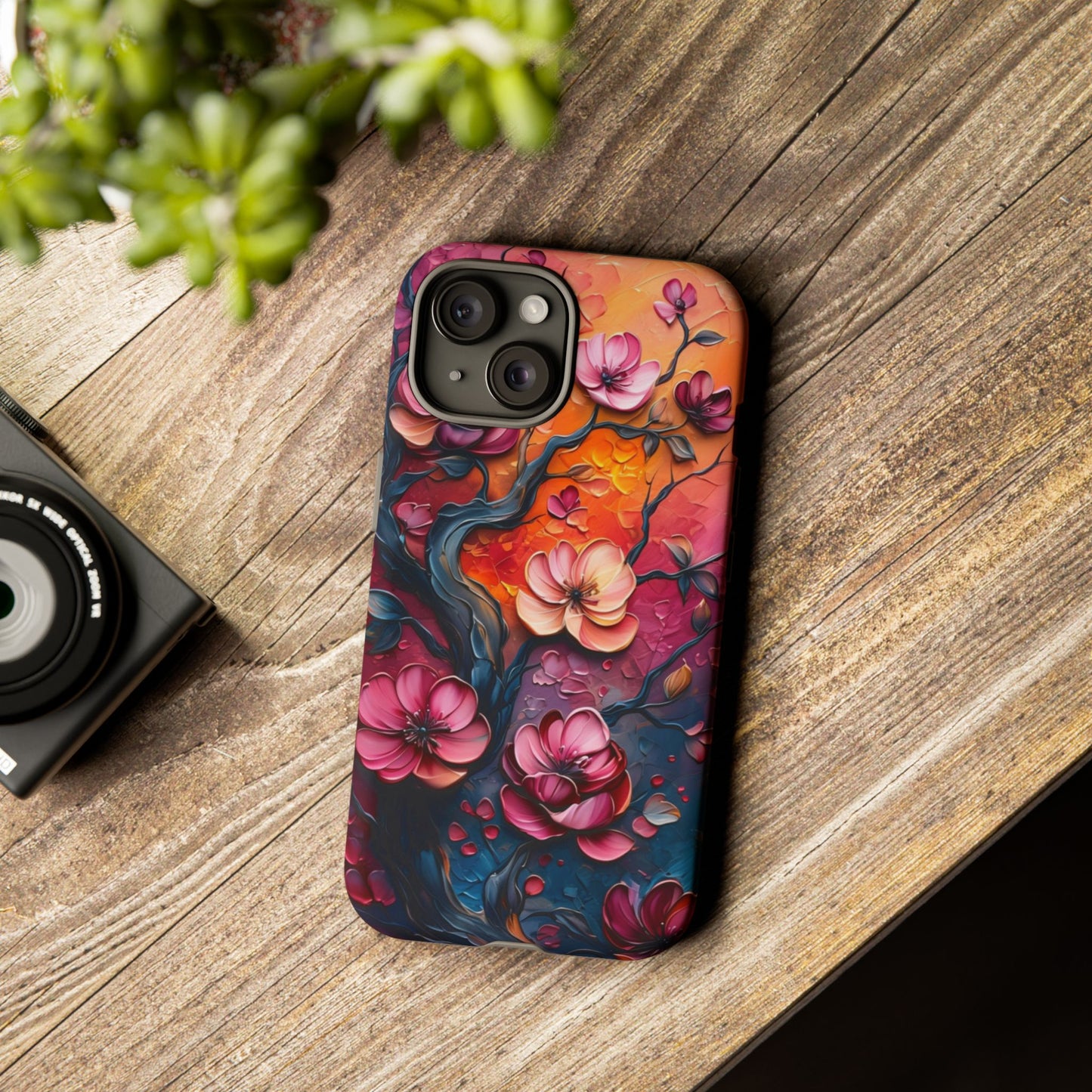 Colorful iPhone and Samsung Case with Artistic Blossoms – Protective Floral Cover