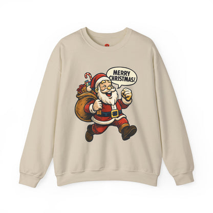 Merry Christmas Santa Sweatshirt – Holiday Santa Claus Crewneck with Gift Bag