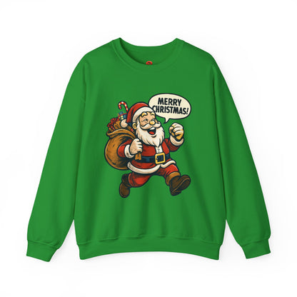 Merry Christmas Santa Sweatshirt – Holiday Santa Claus Crewneck with Gift Bag