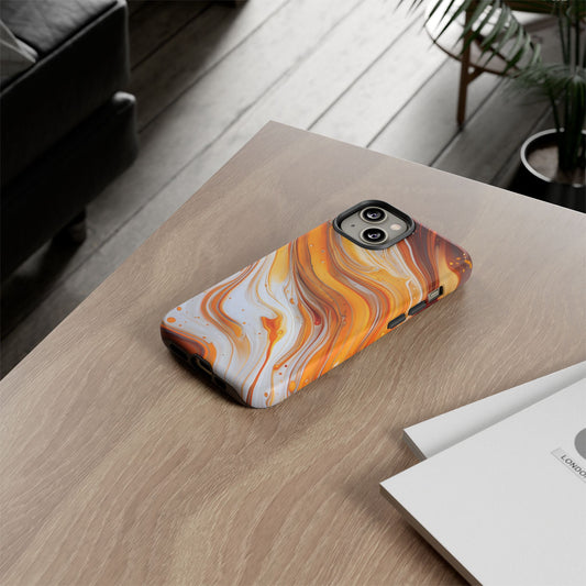 Artistic Swirl Phone Case – Orange, White & Brown Marble Texture