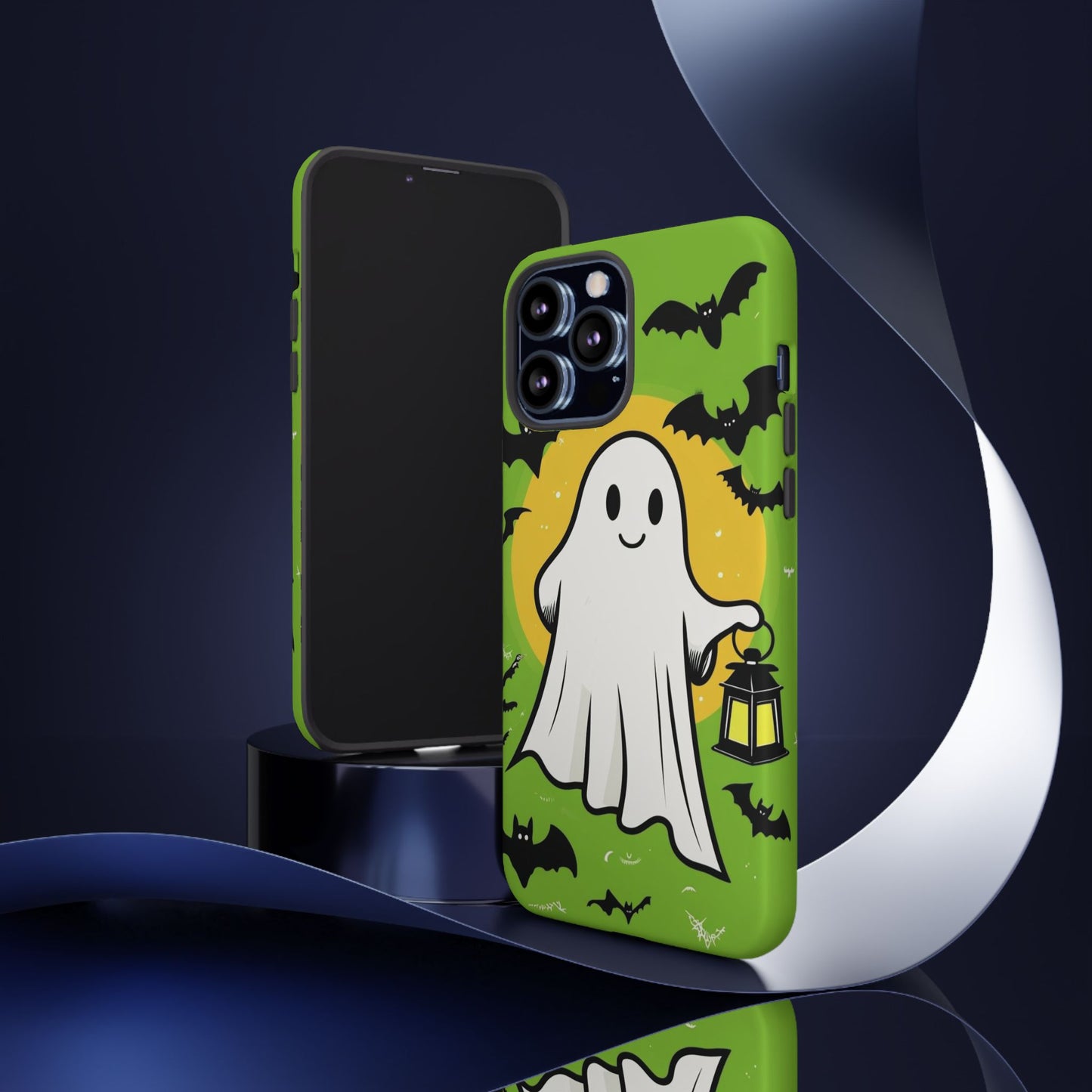 Cute Halloween Ghost Phone Case with Bats and Lantern – Perfect for Spooky Season