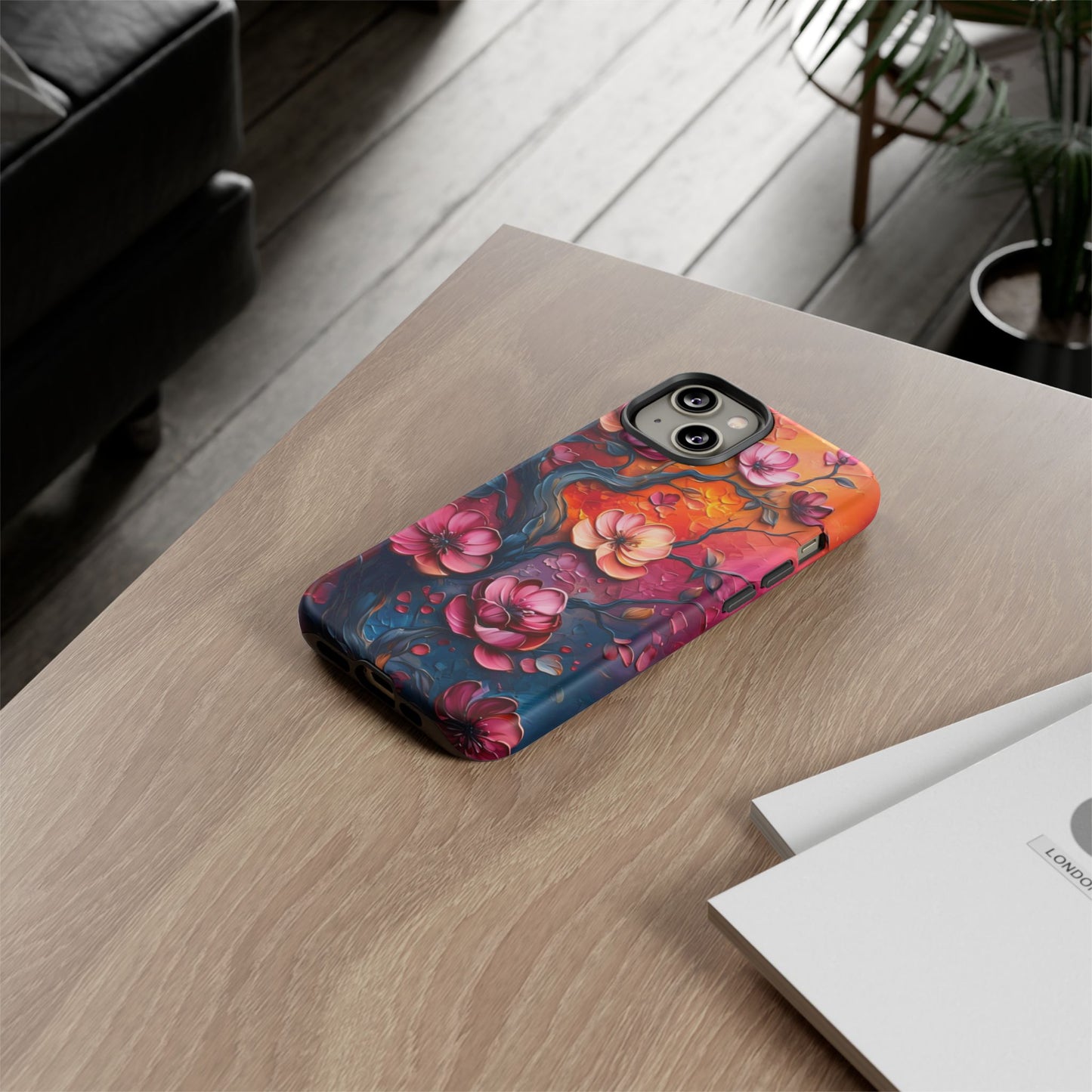 Colorful iPhone and Samsung Case with Artistic Blossoms – Protective Floral Cover