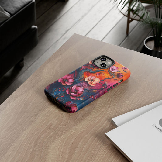 Colorful iPhone and Samsung Case with Artistic Blossoms – Protective Floral Cover