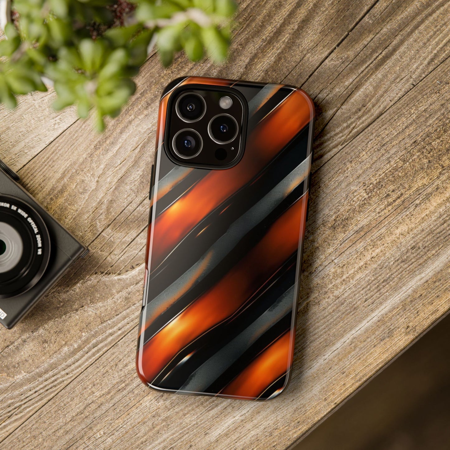 Abstract Phone Case – Black & Orange Tiger Stripe Design – Shockproof Cover
