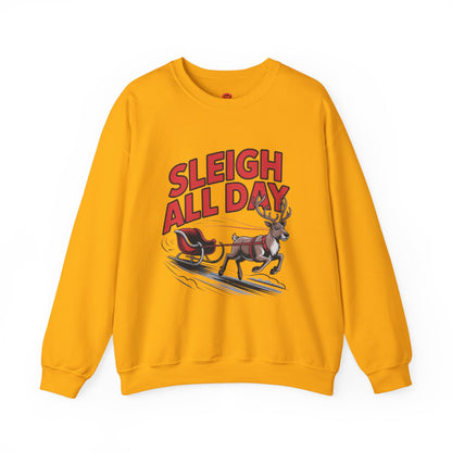 Sweatshirt Christmas Cheer – Sleigh All Day - Cozy Unisex Holiday Pullover with Reindeer Print, Funny Christmas Gift