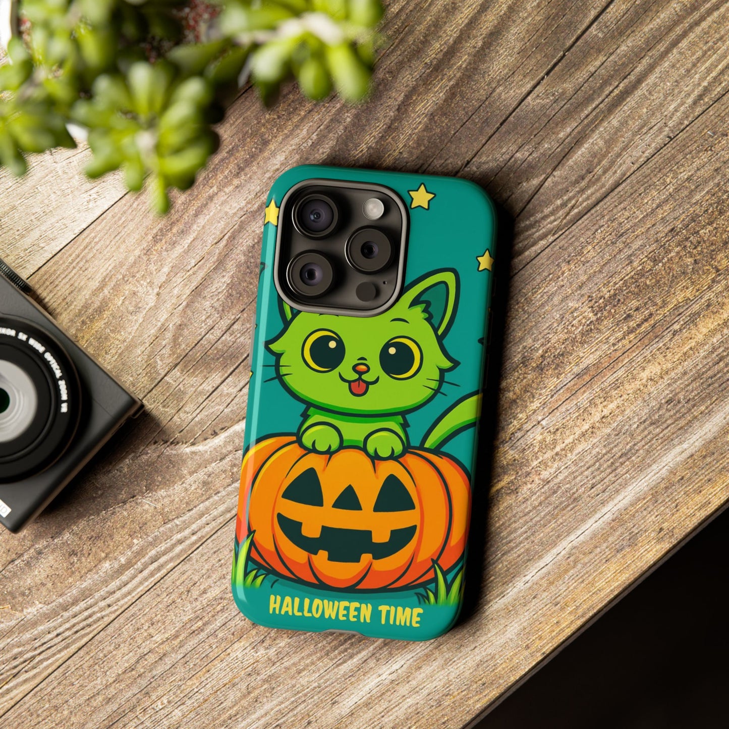Cute Halloween Cat Phone Case with Jack-O'-Lantern Design – Perfect for Fall