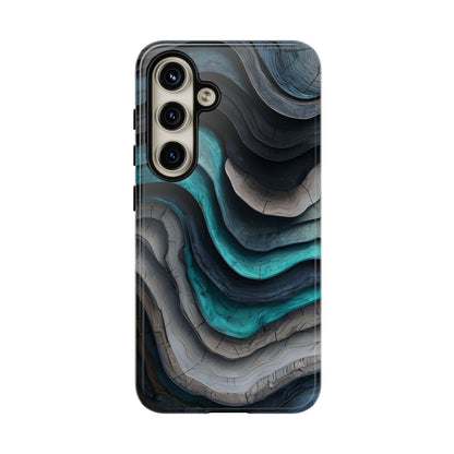 Phone Case Blue & Grey Woodgrain Wave – Artistic iPhone & Samsung Cover