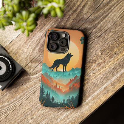 Phone Case Sunset Wolf Silhouette & Tropical Landscape – Artistic Protection