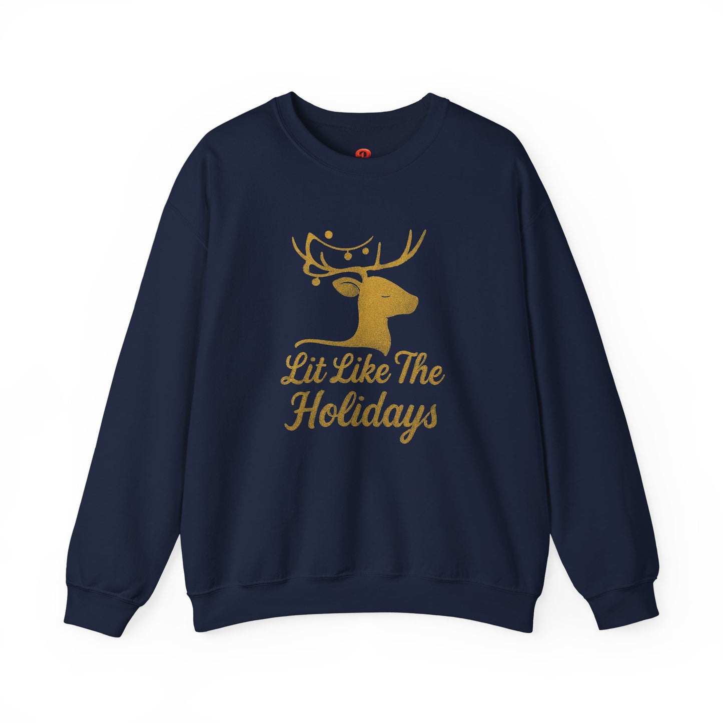 Christmas Sweatshirt "Lit Like The Holidays" – Reindeer Graphic Fleece Pullover, Festive Winter Gift