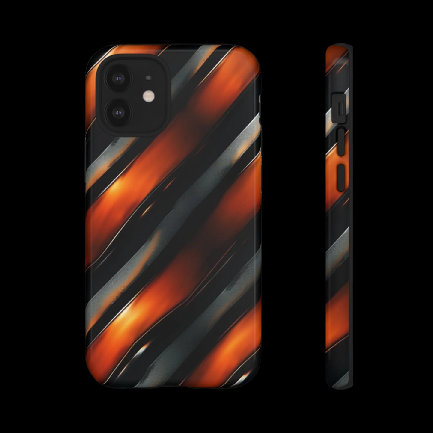 Abstract Phone Case – Black & Orange Tiger Stripe Design – Shockproof Cover