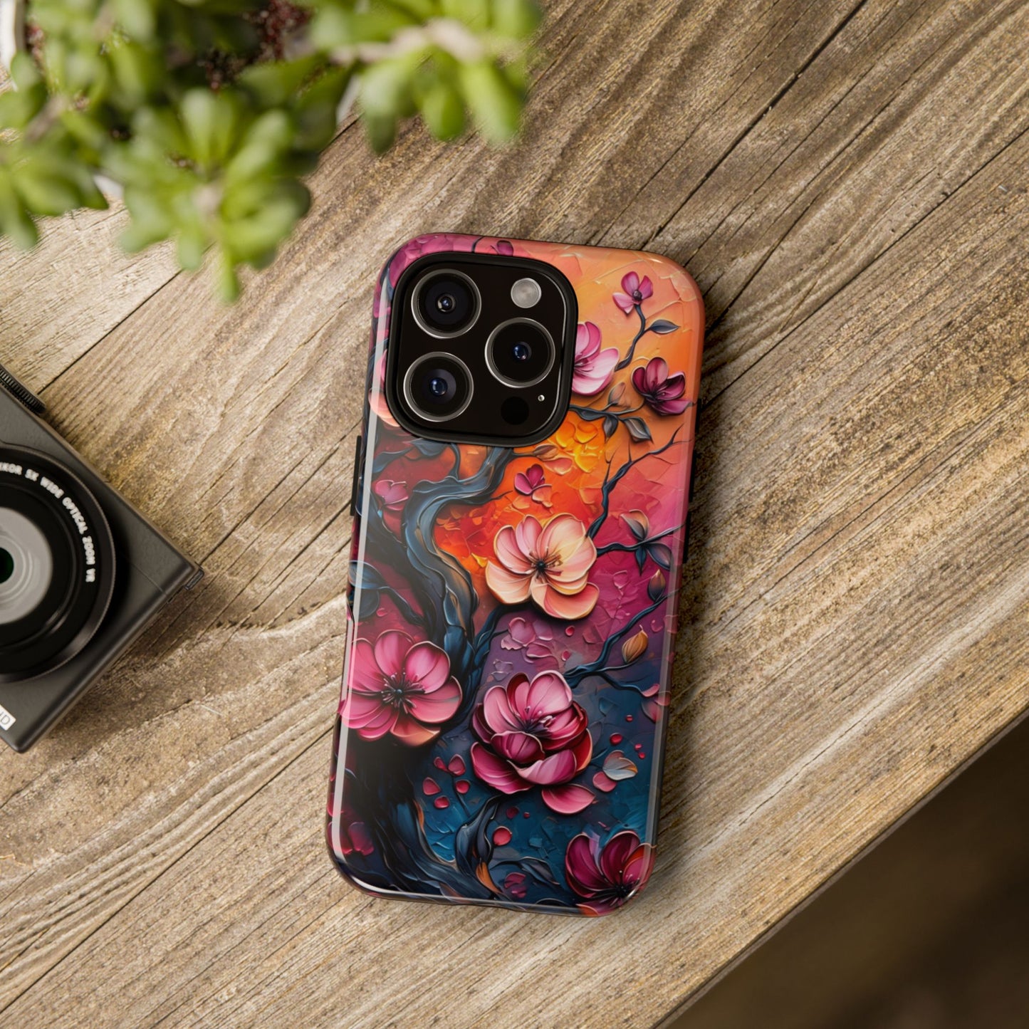 Colorful iPhone and Samsung Case with Artistic Blossoms – Protective Floral Cover
