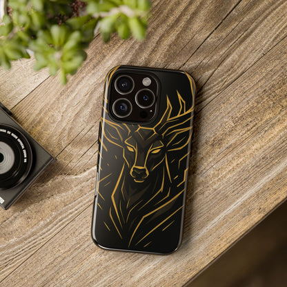 Phone Case with Black and Gold Deer Design – Elegant & Sophisticated Style