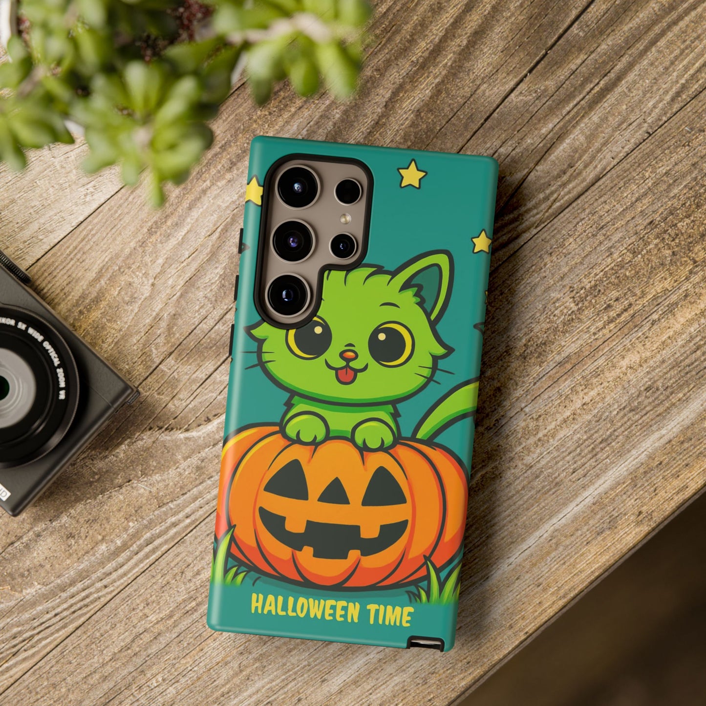 Cute Halloween Cat Phone Case with Jack-O'-Lantern Design – Perfect for Fall