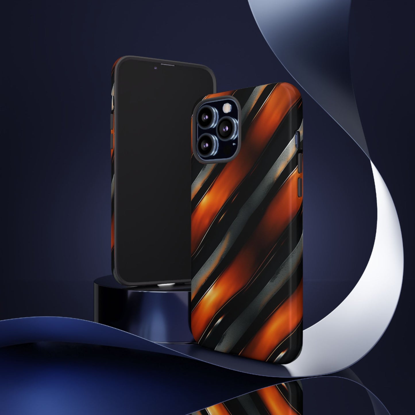 Abstract Phone Case – Black & Orange Tiger Stripe Design – Shockproof Cover