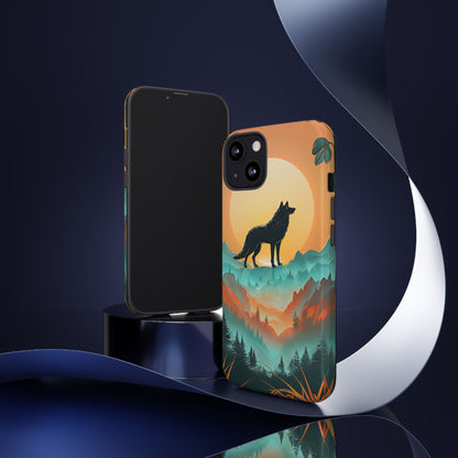 Phone Case Sunset Wolf Silhouette & Tropical Landscape – Artistic Protection