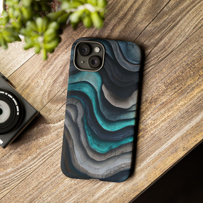 Phone Case Blue & Grey Woodgrain Wave – Artistic iPhone & Samsung Cover