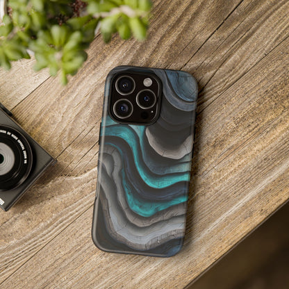 Phone Case Blue & Grey Woodgrain Wave – Artistic iPhone & Samsung Cover
