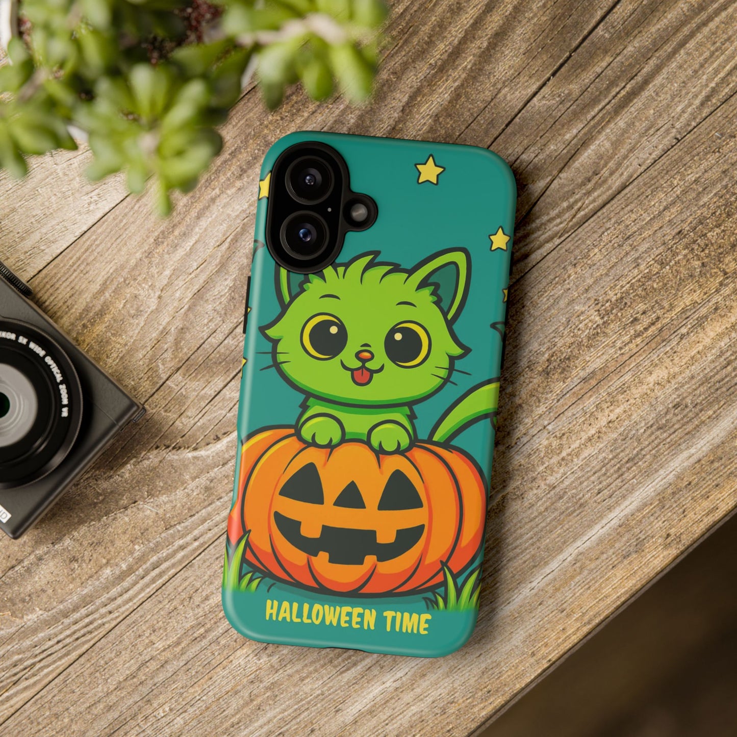 Cute Halloween Cat Phone Case with Jack-O'-Lantern Design – Perfect for Fall