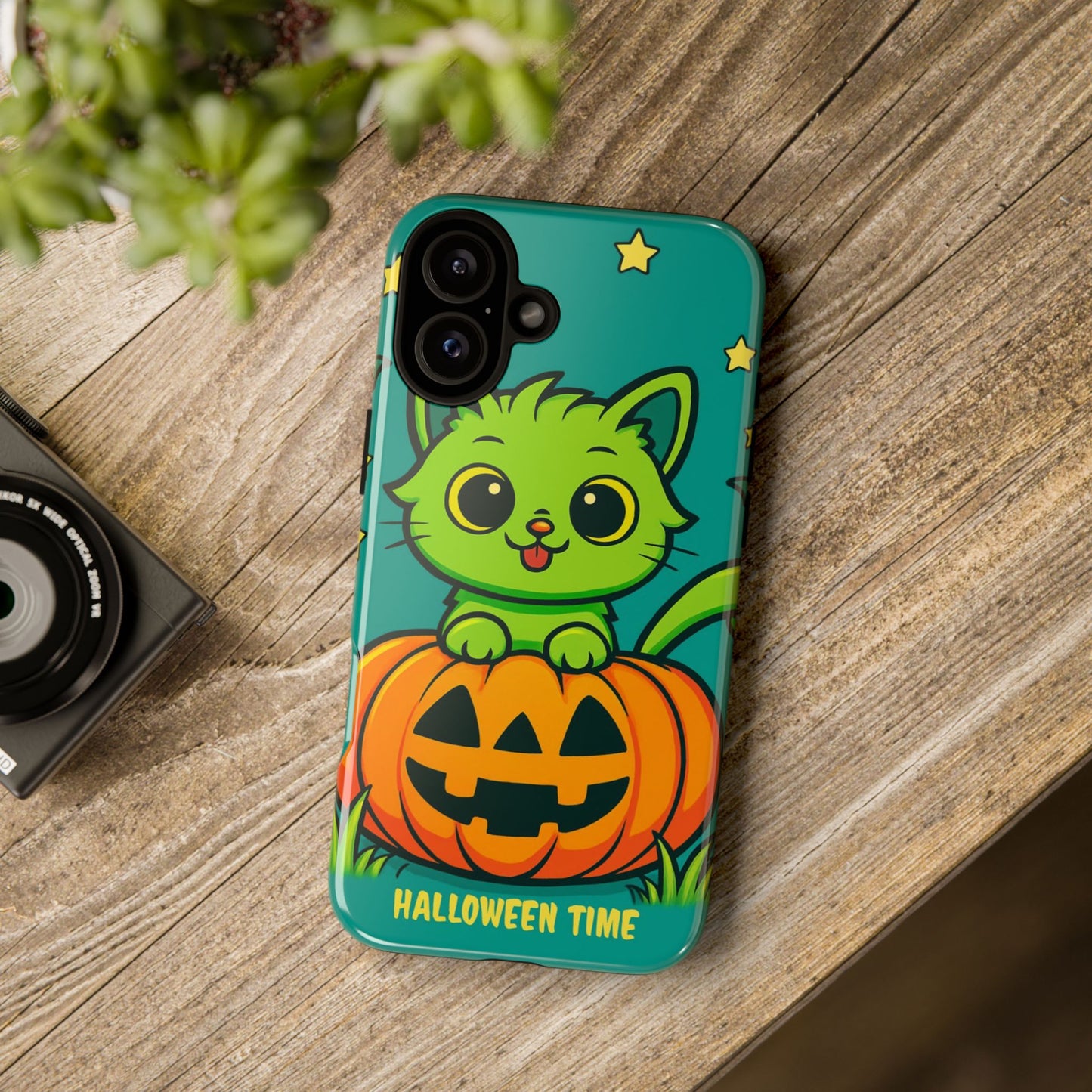 Cute Halloween Cat Phone Case with Jack-O'-Lantern Design – Perfect for Fall
