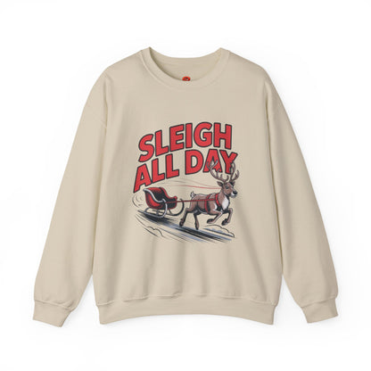 Sweatshirt Christmas Cheer – Sleigh All Day - Cozy Unisex Holiday Pullover with Reindeer Print, Funny Christmas Gift