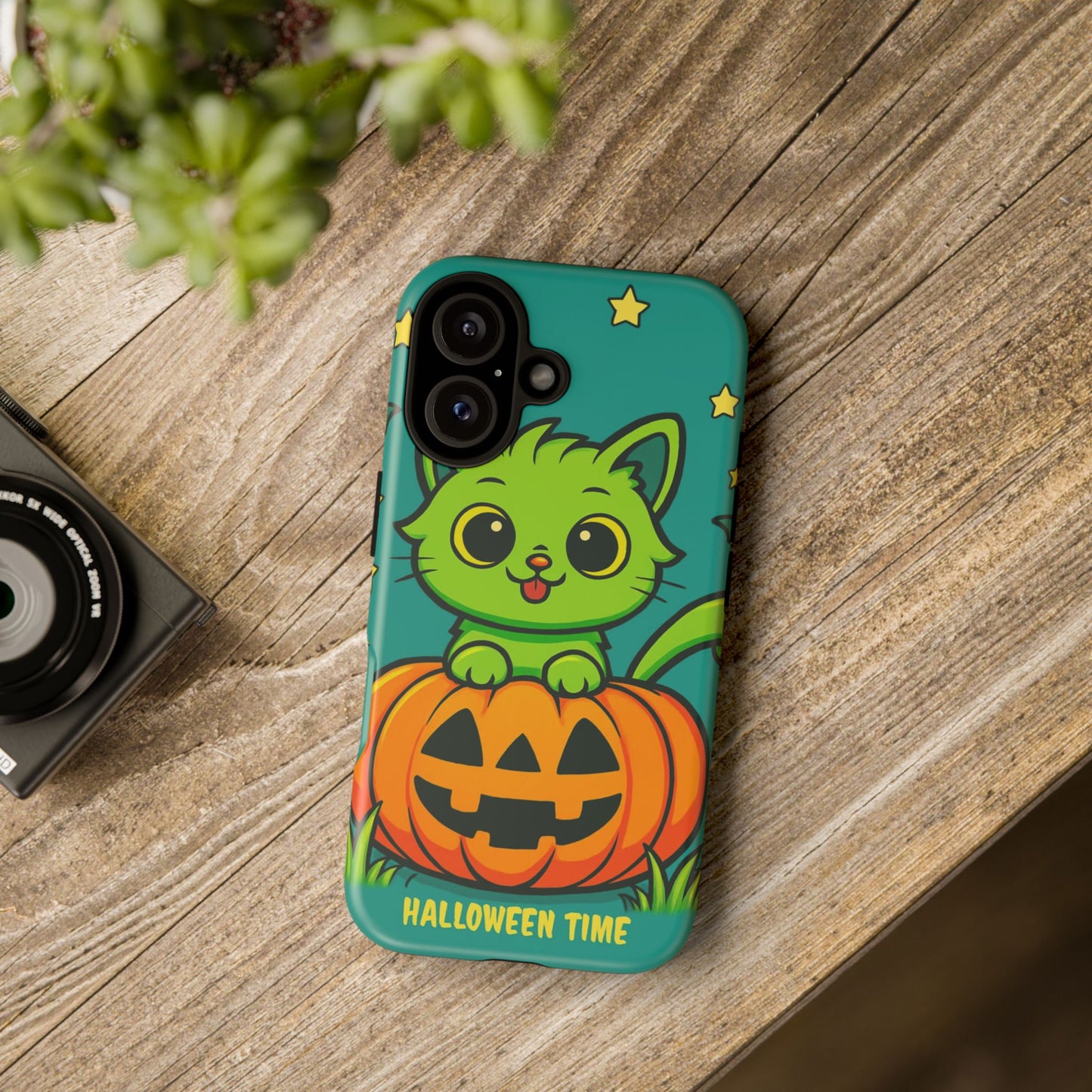 Cute Halloween Cat Phone Case with Jack-O'-Lantern Design – Perfect for Fall