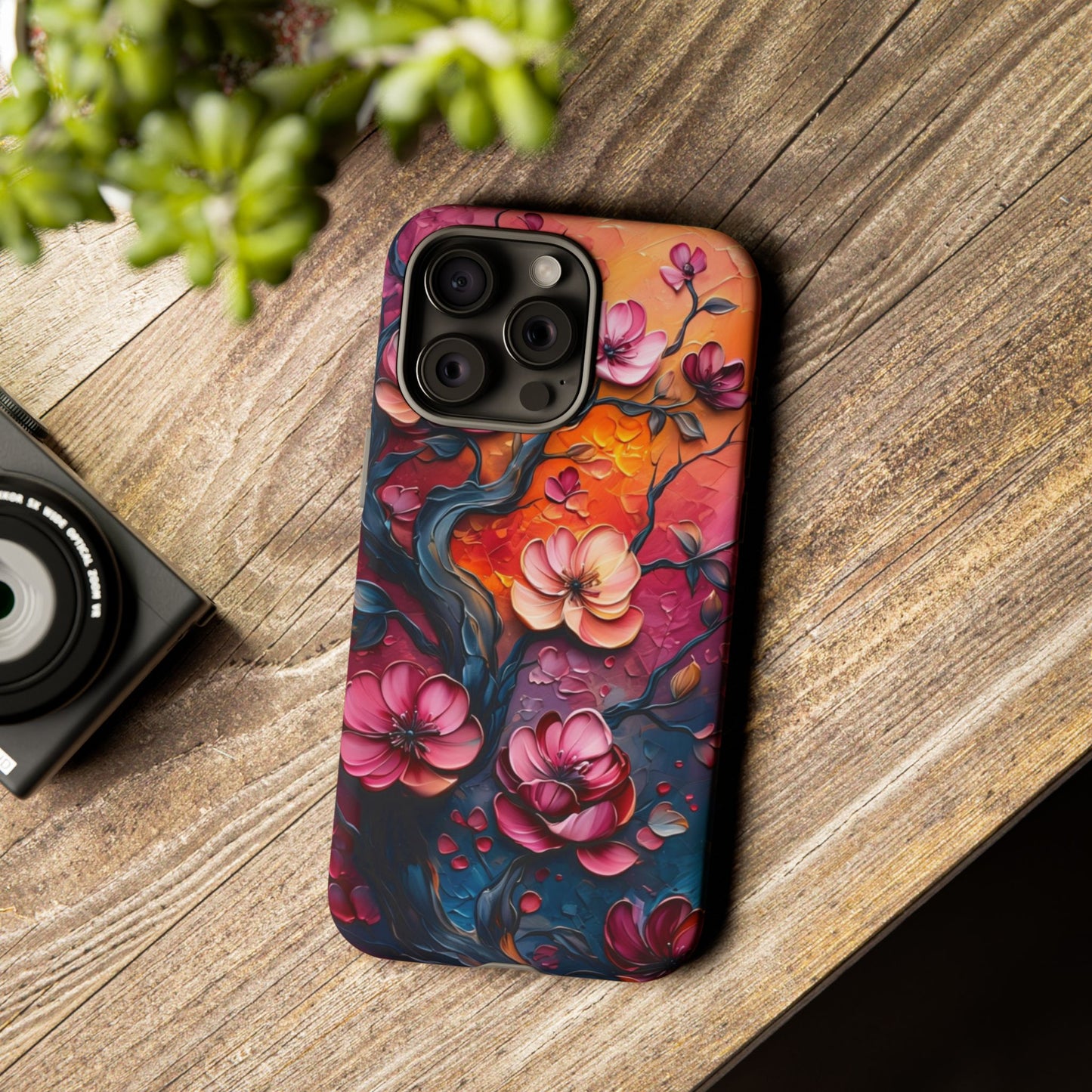 Colorful iPhone and Samsung Case with Artistic Blossoms – Protective Floral Cover