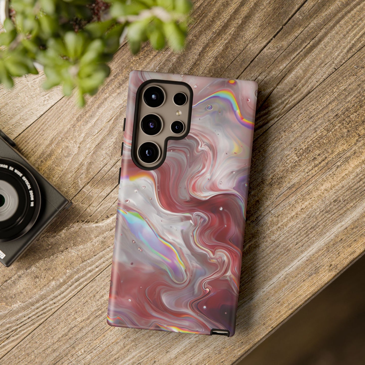 Abstract Swirl iPhone Case – Red & Holographic Marble Design - Durable & Stylish Cover