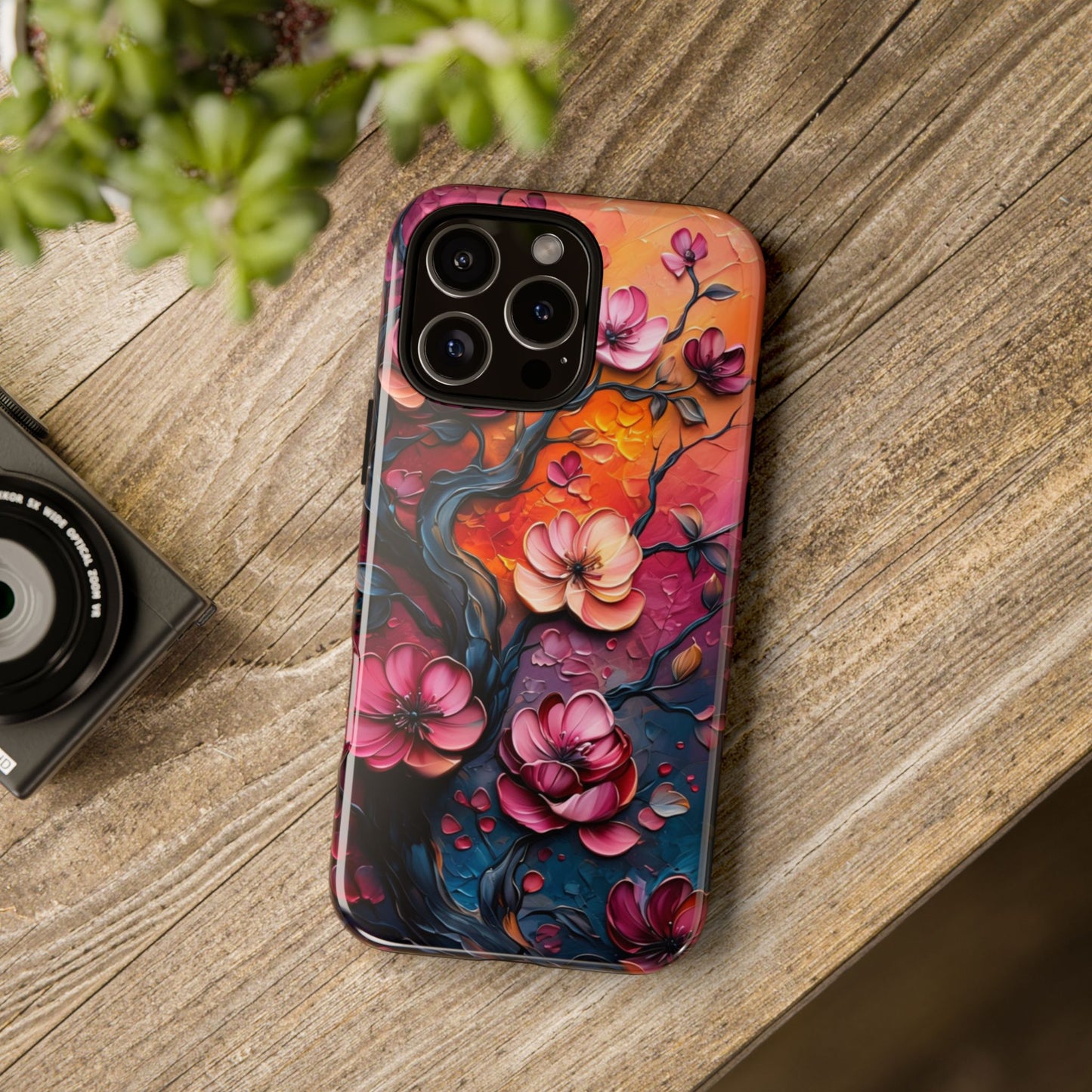 Colorful iPhone and Samsung Case with Artistic Blossoms – Protective Floral Cover