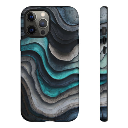 Phone Case Blue & Grey Woodgrain Wave – Artistic iPhone & Samsung Cover