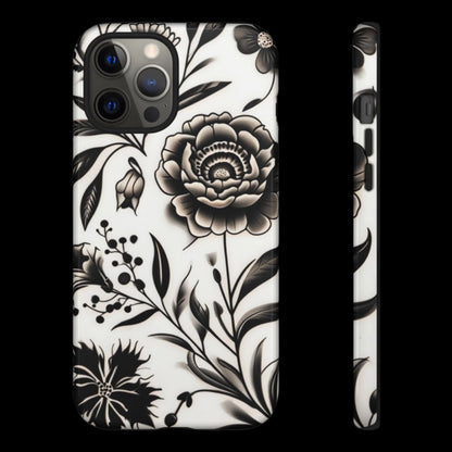 Phone Case Elegant Black and White Floral  – Stylish Protection for iPhone 12/16 and Samsung 22/25