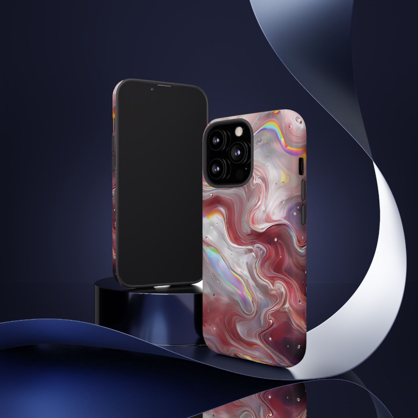 Abstract Swirl iPhone Case – Red & Holographic Marble Design - Durable & Stylish Cover