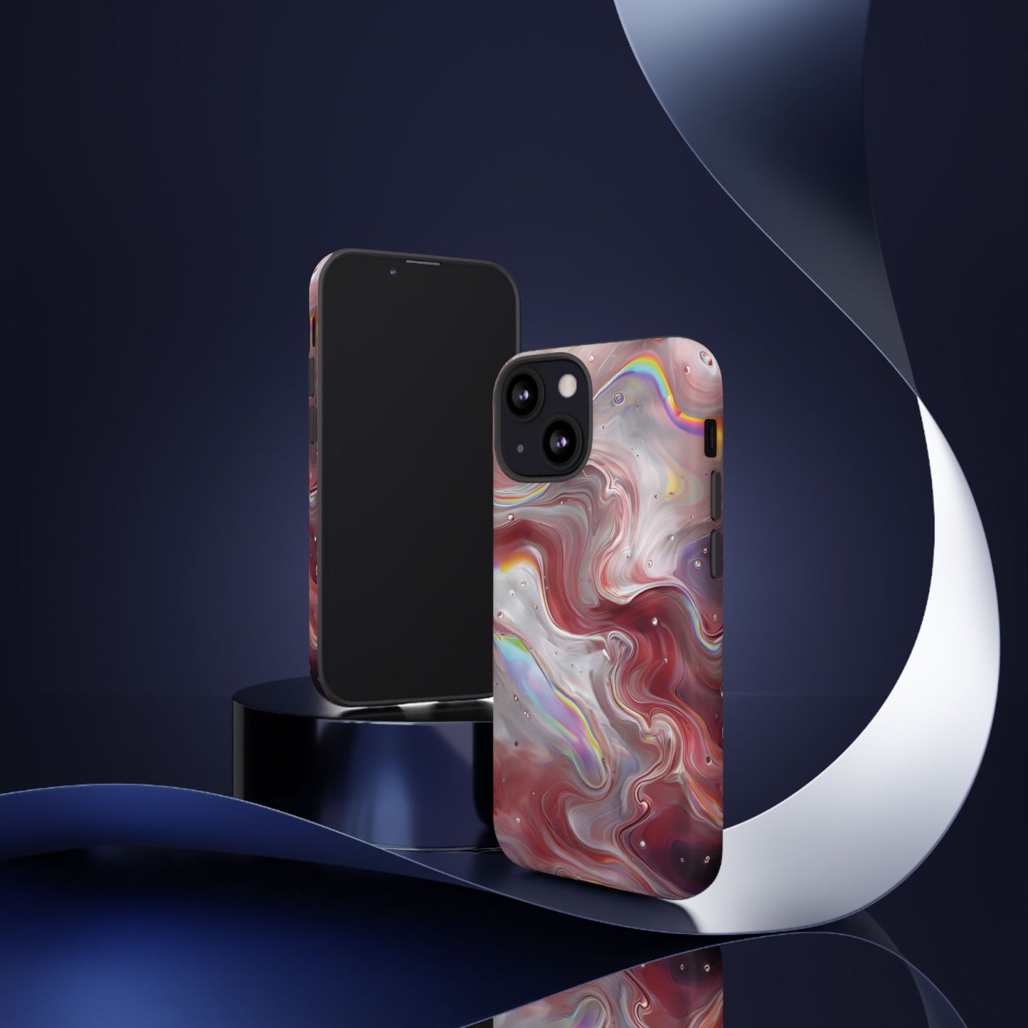 Abstract Swirl iPhone Case – Red & Holographic Marble Design - Durable & Stylish Cover