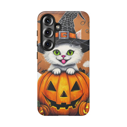 Halloween Cat Phone Case – Spooky Cute Cover with Witch Hat & Pumpkin Design