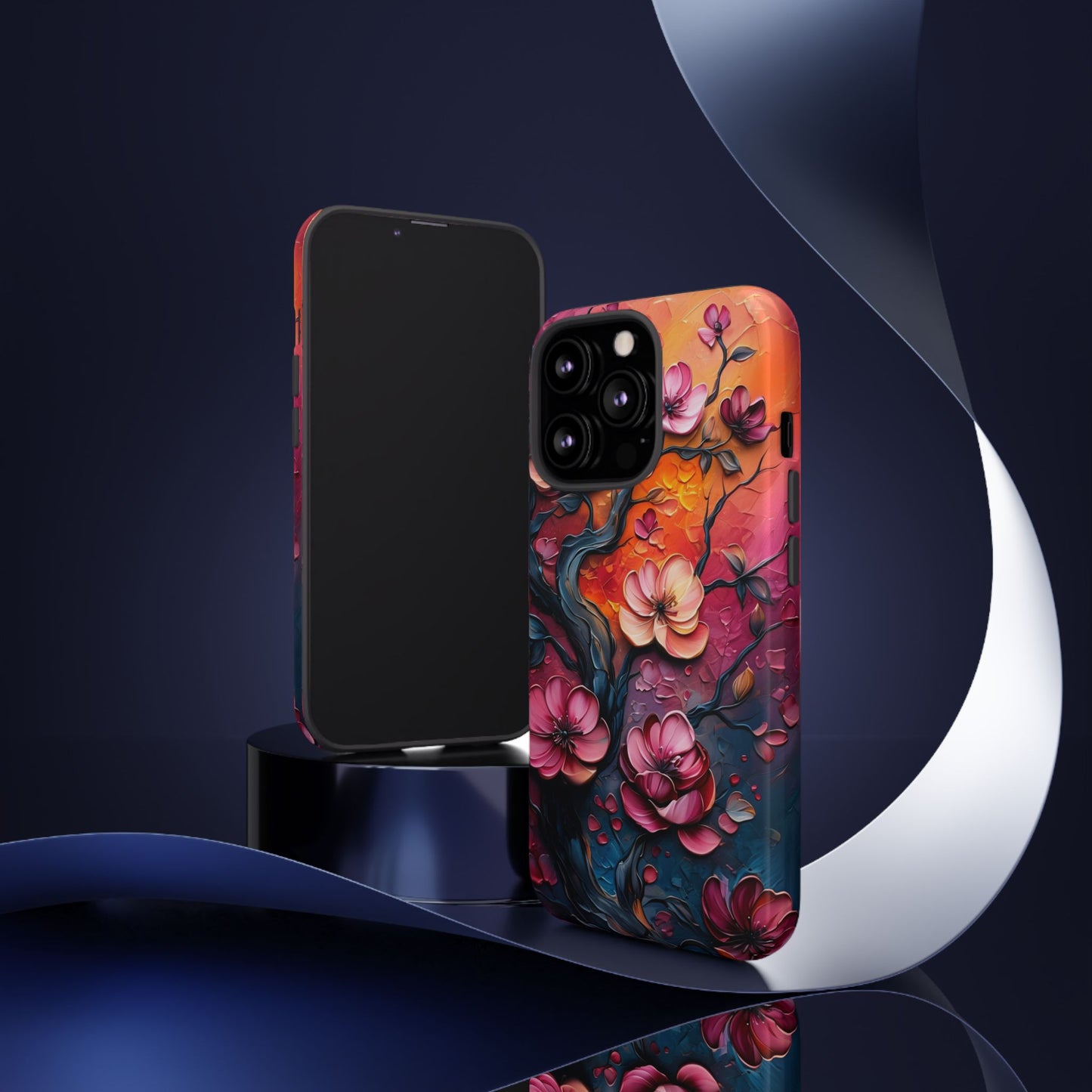 Colorful iPhone and Samsung Case with Artistic Blossoms – Protective Floral Cover