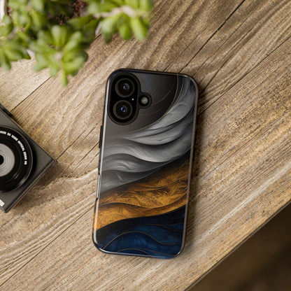 Phone Case Elegant Abstract Marble  – Gold, Grey & Navy Design