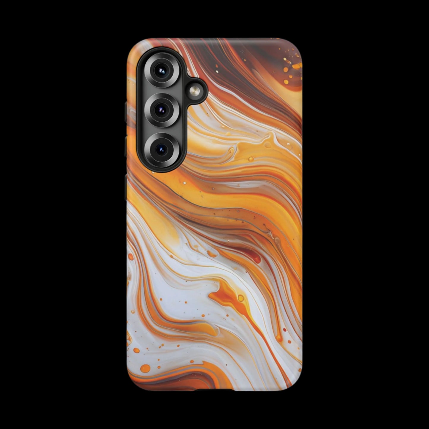 Artistic Swirl Phone Case – Orange, White & Brown Marble Texture