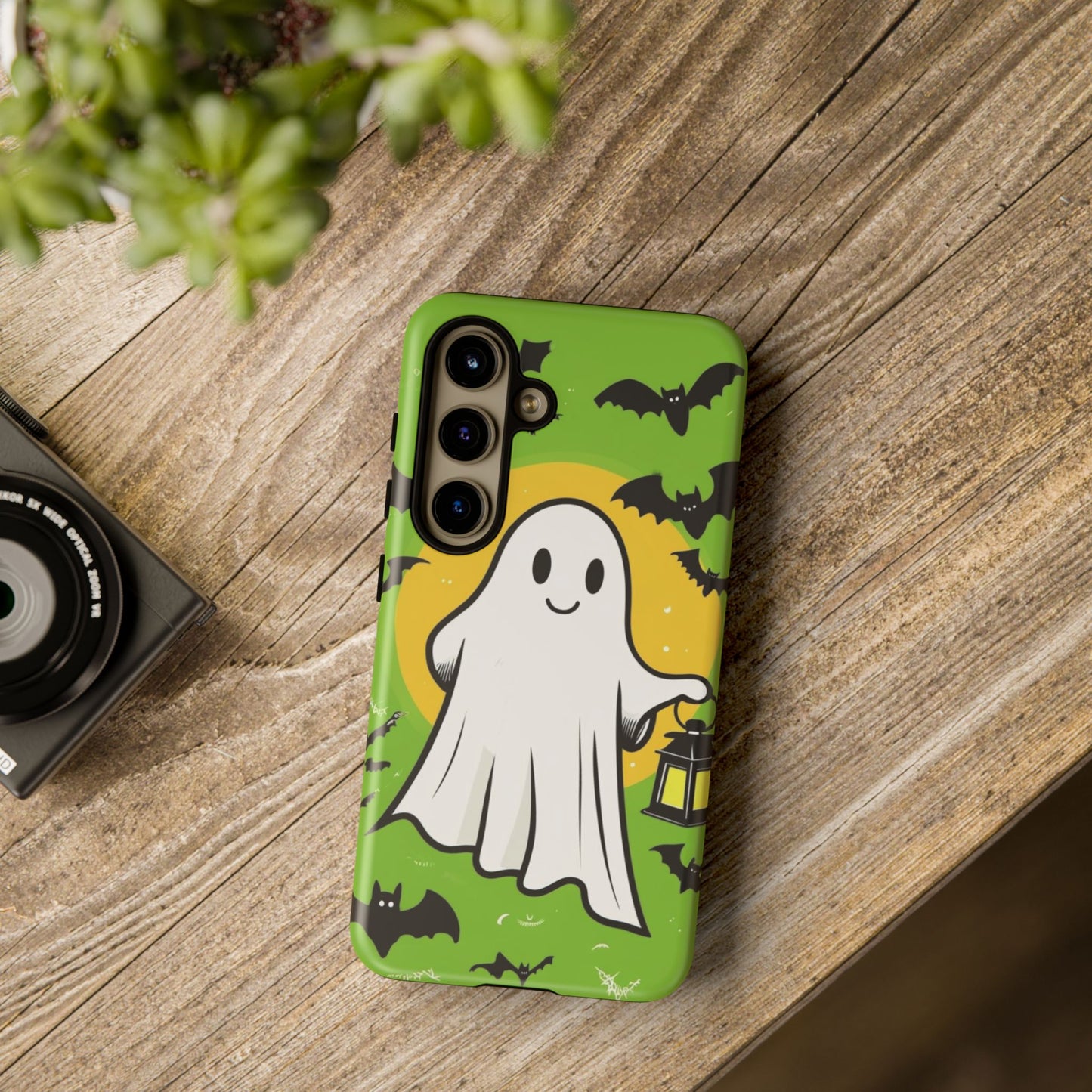 Cute Halloween Ghost Phone Case with Bats and Lantern – Perfect for Spooky Season