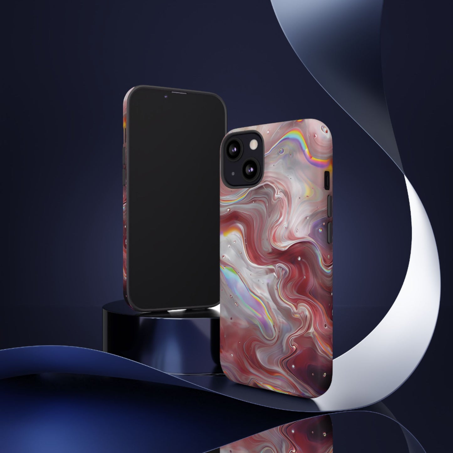Abstract Swirl iPhone Case – Red & Holographic Marble Design - Durable & Stylish Cover