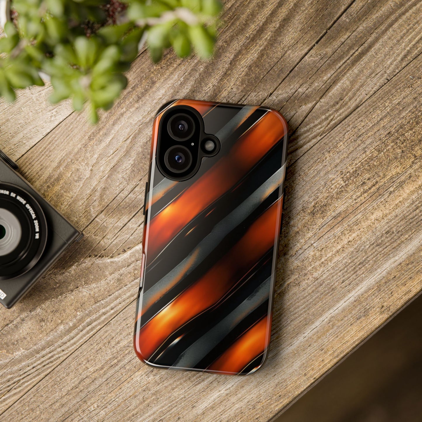 Abstract Phone Case – Black & Orange Tiger Stripe Design – Shockproof Cover