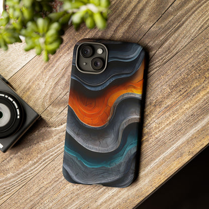 Phone Case Abstract Wave – Aesthetic Orange Teal Black Cover – Case Gift