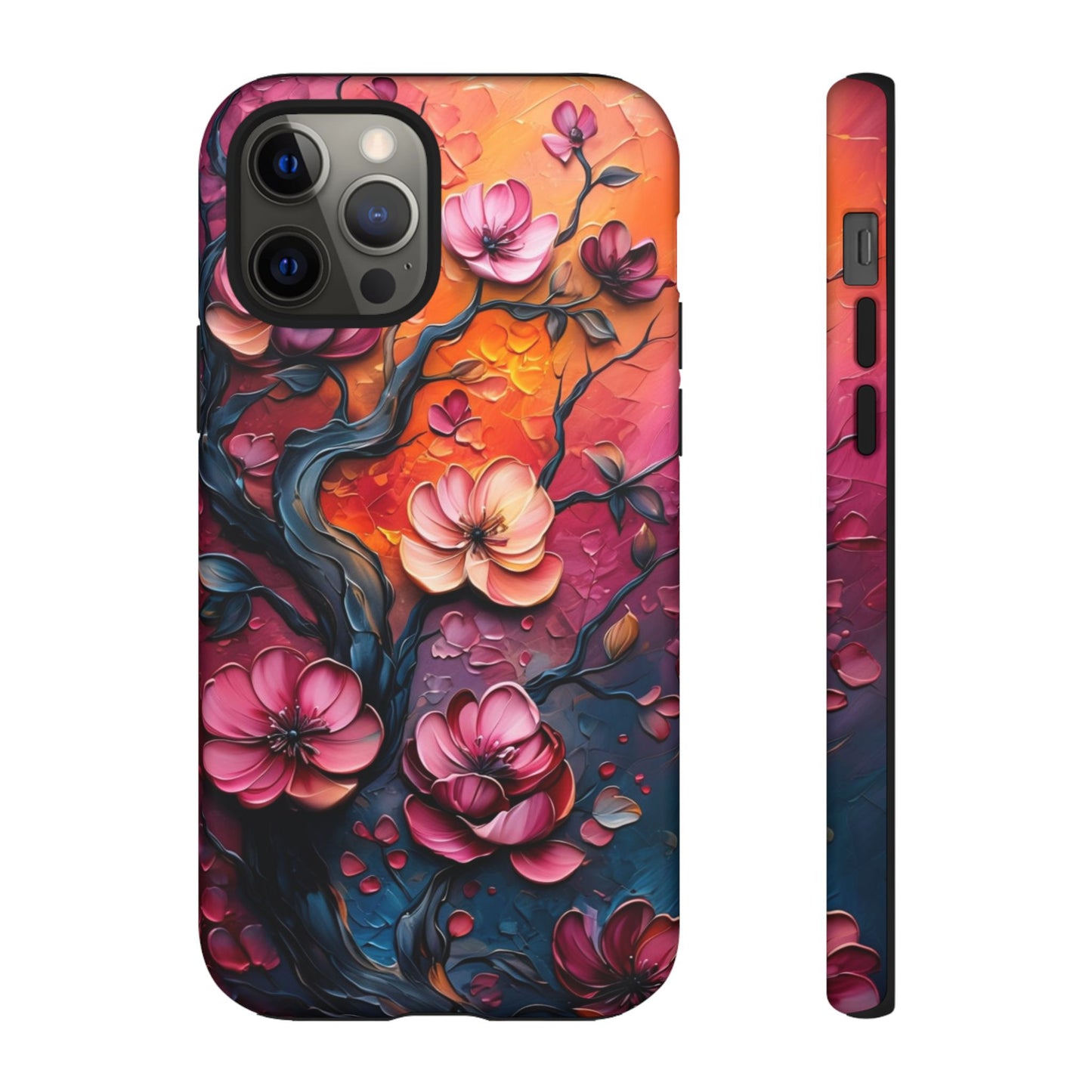Colorful iPhone and Samsung Case with Artistic Blossoms – Protective Floral Cover